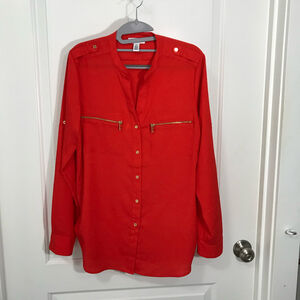 Calvin Klein Women’s Red Button Down Blouse Shirt Large